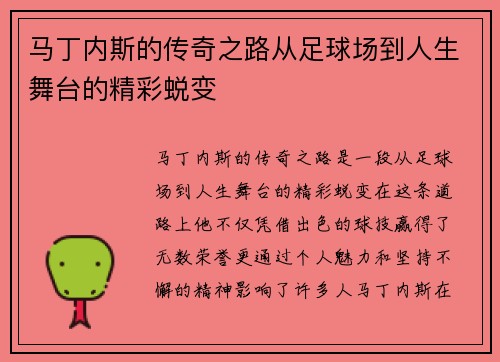 马丁内斯的传奇之路从足球场到人生舞台的精彩蜕变
